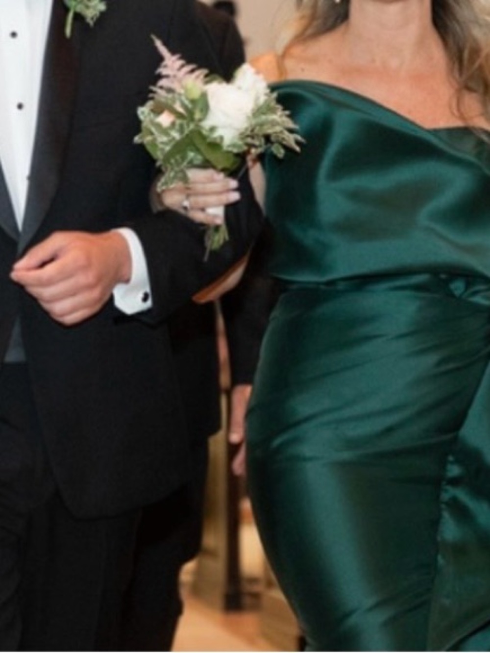 Nicole Bakti Satin Off-Shoulder Emerald Gown